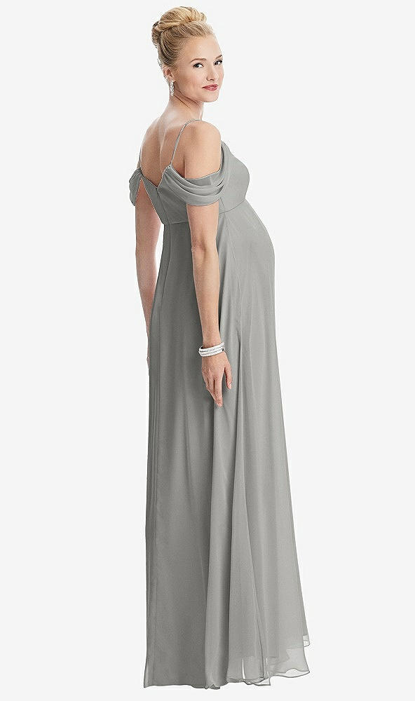 Back View - Chelsea Gray Draped Cold-Shoulder Chiffon Maternity Dress