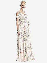 Front View Thumbnail - Blush Garden Draped Cold-Shoulder Chiffon Maternity Dress