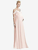 Front View Thumbnail - Blush Draped Cold-Shoulder Chiffon Maternity Dress