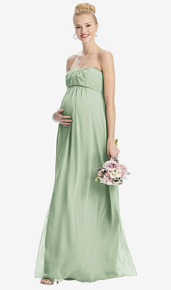 Front View - Celadon Strapless Chiffon Shirred Skirt Maternity Dress