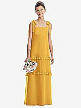 Front View Thumbnail - NYC Yellow Tie-Shoulder Juniors Dress with Tiered Ruffle Skirt