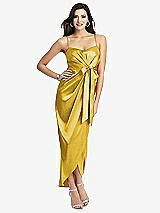 Front View Thumbnail - Marigold Faux Wrap Midi Dress with Draped Tulip Skirt