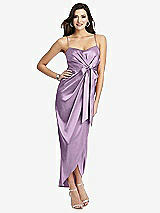 Front View Thumbnail - Wood Violet Faux Wrap Midi Dress with Draped Tulip Skirt
