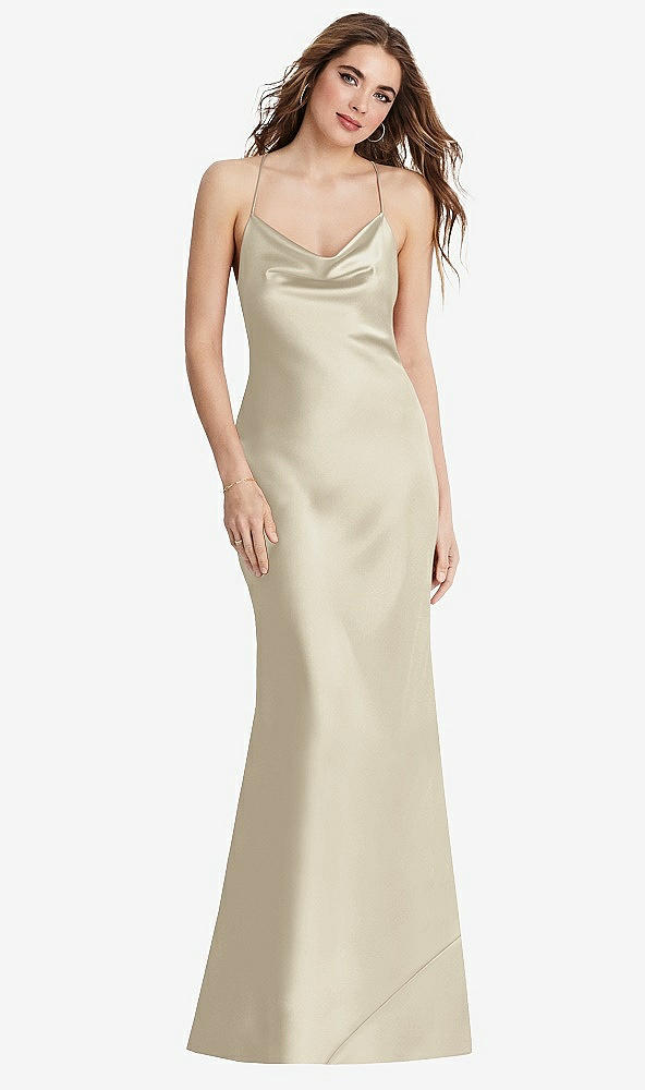 Back View - Champagne Cowl-Neck Convertible Maxi Slip Dress - Reese