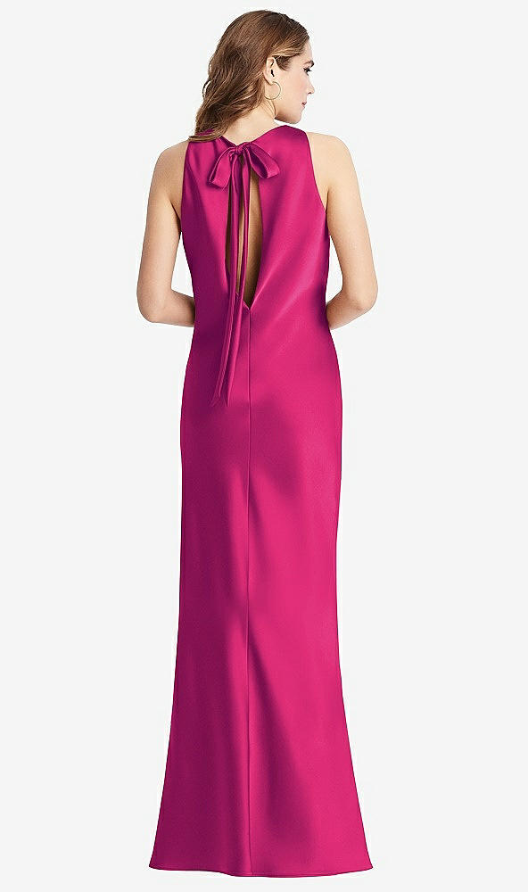 Front View - Think Pink Tie Neck Low Back Maxi Tank Dress - Marin