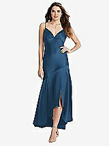 Front View Thumbnail - Dusk Blue Asymmetrical Drop Waist High-Low Slip Dress - Devon