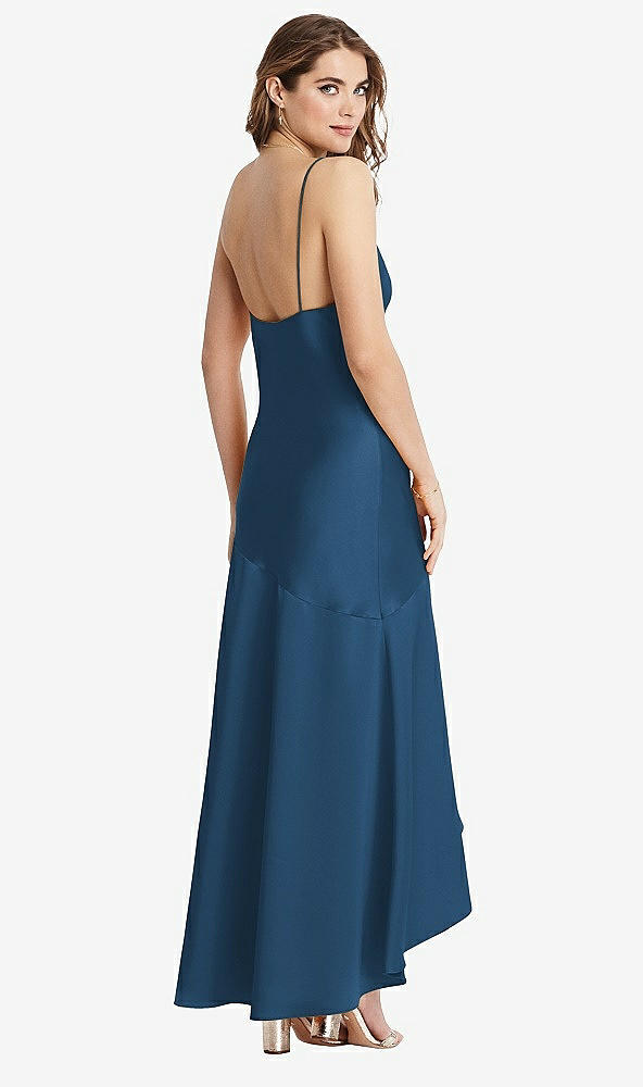 Back View - Dusk Blue Asymmetrical Drop Waist High-Low Slip Dress - Devon