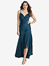 Front View Thumbnail - Atlantic Blue Asymmetrical Drop Waist High-Low Slip Dress - Devon