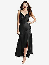 Front View Thumbnail - Black Asymmetrical Drop Waist High-Low Slip Dress - Devon