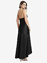 Rear View Thumbnail - Black Asymmetrical Drop Waist High-Low Slip Dress - Devon