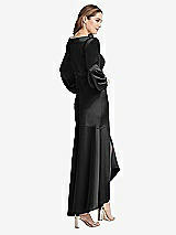 Rear View Thumbnail - Black Puff Sleeve Asymmetrical Drop Waist High-Low Slip Dress - Teagan