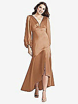 Front View Thumbnail - Toffee Puff Sleeve Asymmetrical Drop Waist High-Low Slip Dress - Teagan