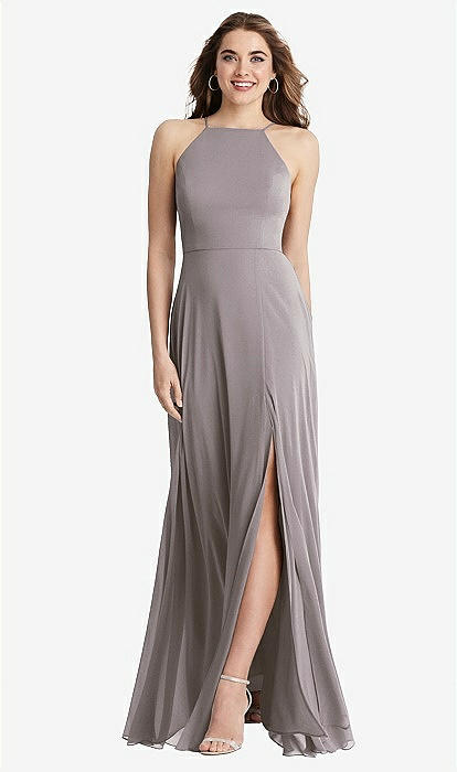 High neck chiffon discount dress