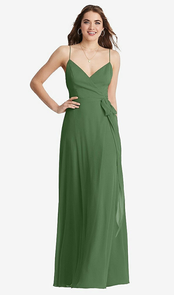 Front View - Vineyard Green Chiffon Maxi Wrap Dress with Sash - Cora