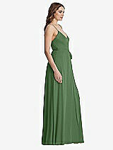 Side View Thumbnail - Vineyard Green Chiffon Maxi Wrap Dress with Sash - Cora