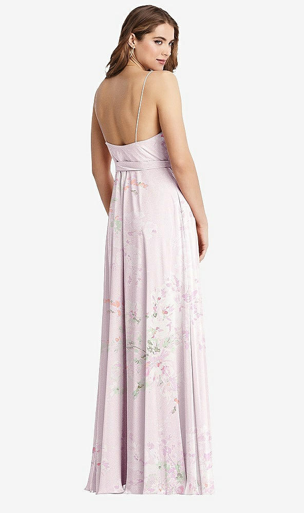 Back View - Watercolor Print Chiffon Maxi Wrap Dress with Sash - Cora