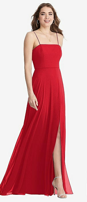 Red strappy back hot sale detail chiffon maxi dress