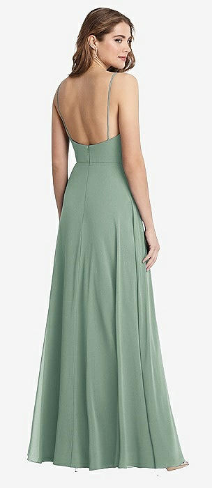 Strapless Topstitched Corset Satin Maxi Bridesmaid Dress With Draped Column  Skirt In Seagrass