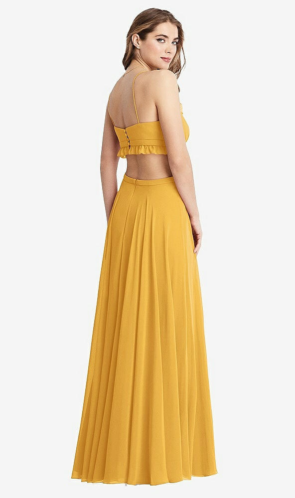 Back View - NYC Yellow Ruffled Chiffon Cutout Maxi Dress - Jessie