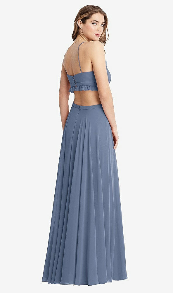 Back View - Larkspur Blue Ruffled Chiffon Cutout Maxi Dress - Jessie