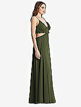 Side View Thumbnail - Olive Green Ruffled Chiffon Cutout Maxi Dress - Jessie