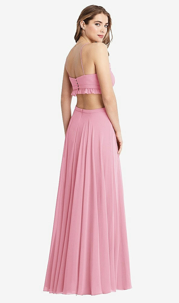 Back View - Peony Pink Ruffled Chiffon Cutout Maxi Dress - Jessie