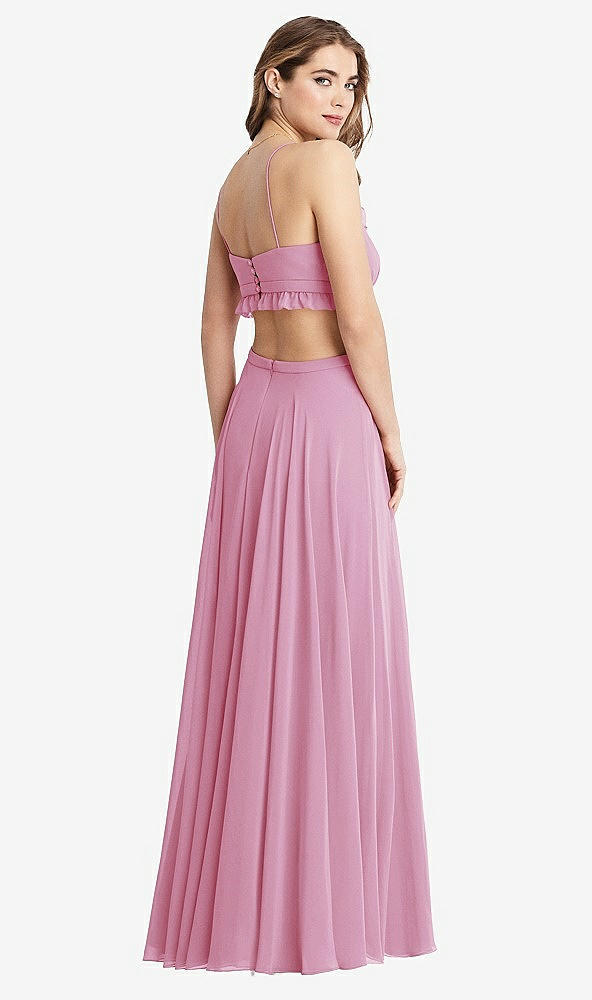 Back View - Powder Pink Ruffled Chiffon Cutout Maxi Dress - Jessie