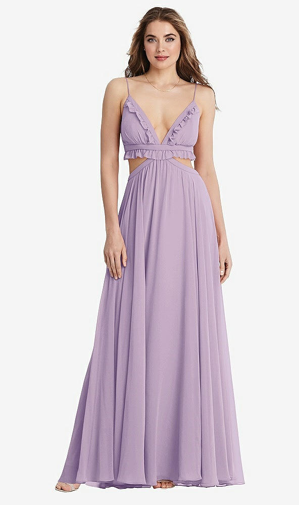 Front View - Pale Purple Ruffled Chiffon Cutout Maxi Dress - Jessie