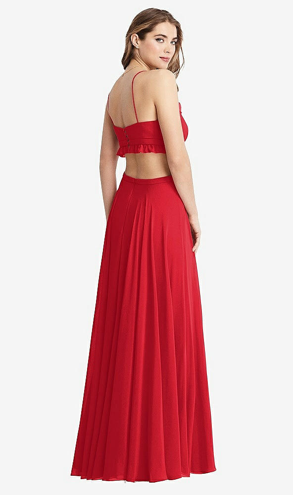 Back View - Parisian Red Ruffled Chiffon Cutout Maxi Dress - Jessie