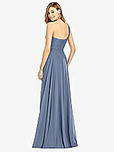 Rear View Thumbnail - Larkspur Blue One-Shoulder Draped Chiffon Maxi Dress - Dani
