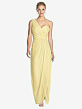 Front View Thumbnail - Pale Yellow One-Shoulder Draped Maxi Dress with Front Slit - Aeryn