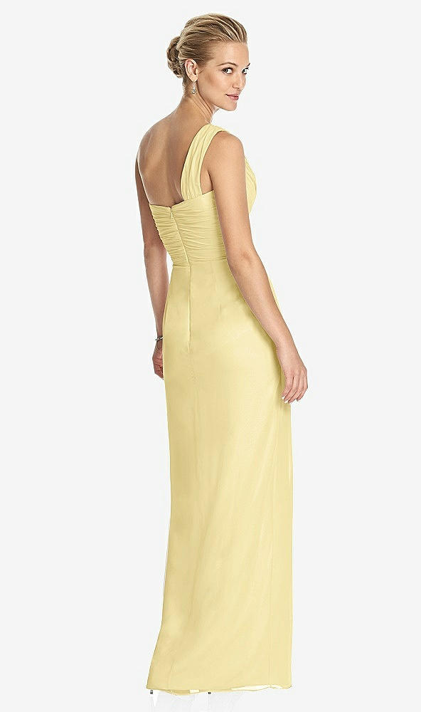 Back View - Pale Yellow One-Shoulder Draped Maxi Dress with Front Slit - Aeryn