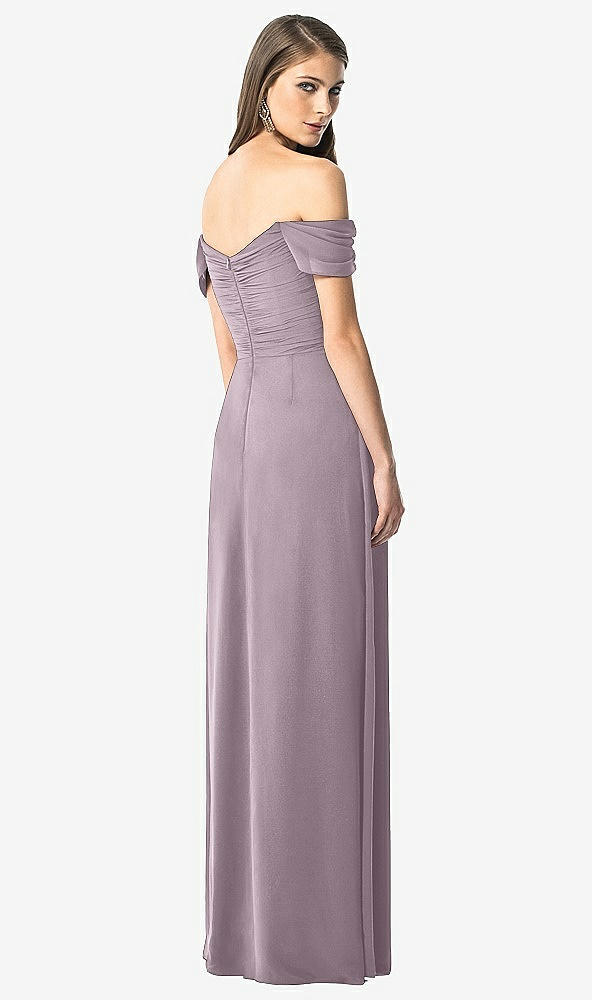 Back View - Lilac Dusk Off-the-Shoulder Ruched Chiffon Maxi Dress - Alessia