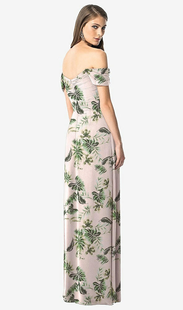 Back View - Palm Beach Print Off-the-Shoulder Ruched Chiffon Maxi Dress - Alessia