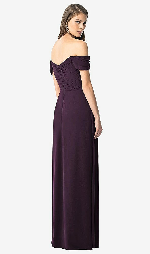Back View - Aubergine Off-the-Shoulder Ruched Chiffon Maxi Dress - Alessia