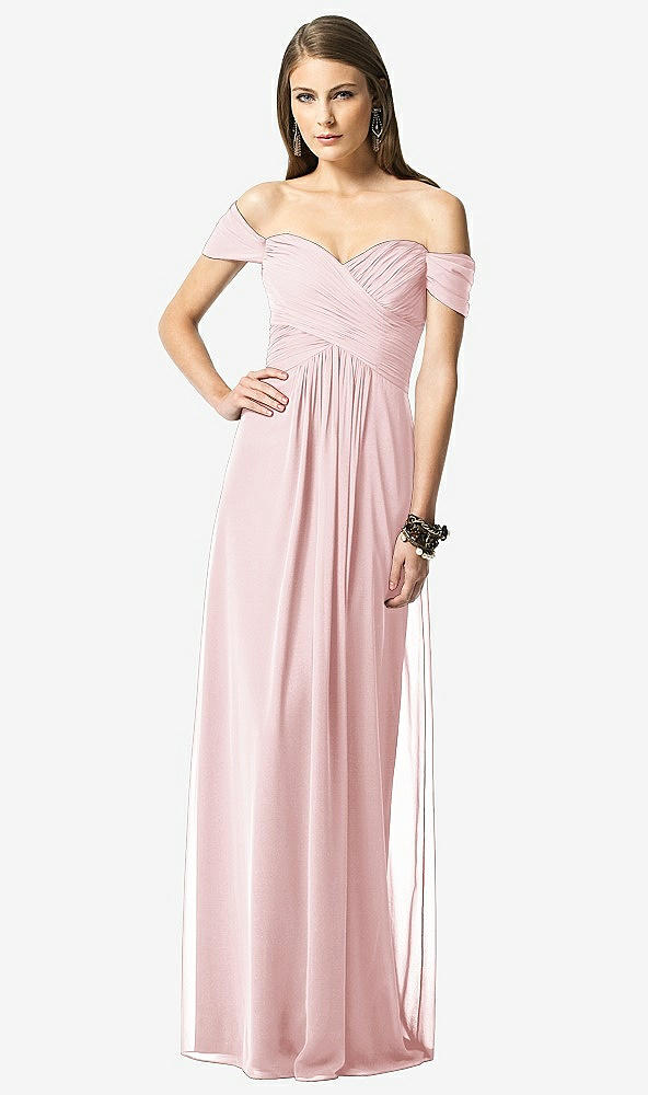 Front View - Ballet Pink Off-the-Shoulder Ruched Chiffon Maxi Dress - Alessia