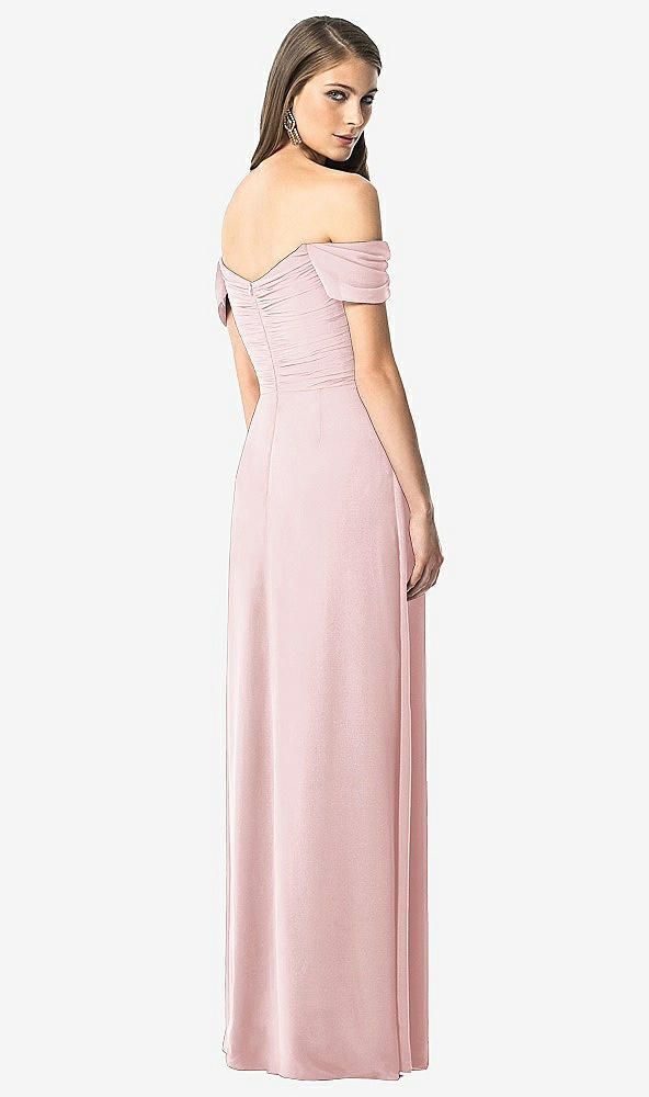 Back View - Ballet Pink Off-the-Shoulder Ruched Chiffon Maxi Dress - Alessia