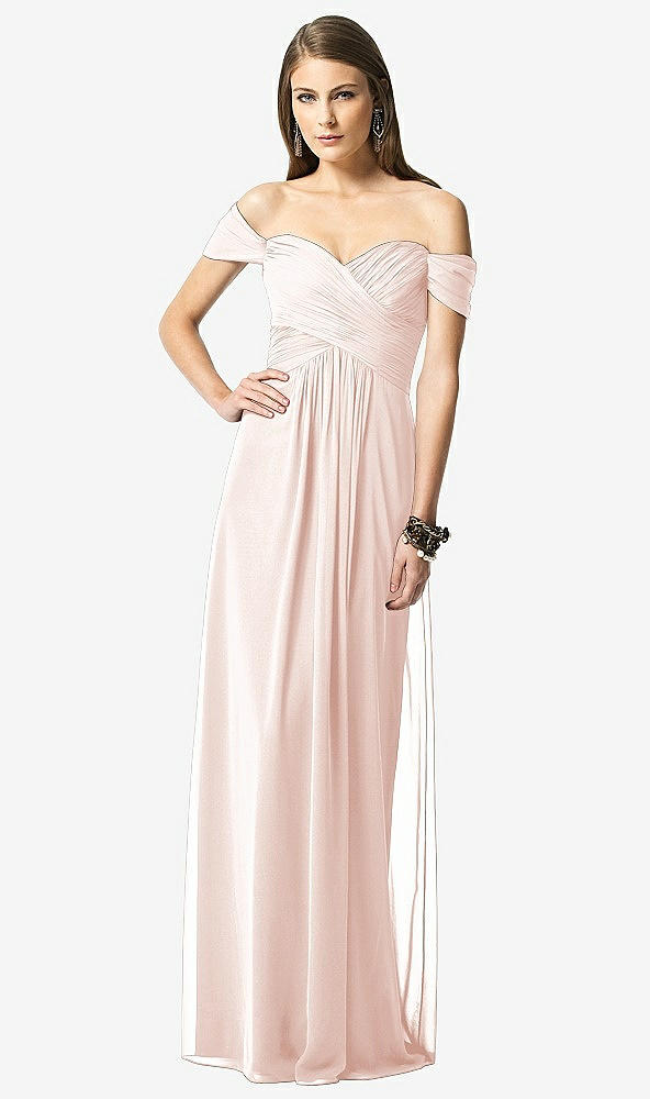 Front View - Blush Off-the-Shoulder Ruched Chiffon Maxi Dress - Alessia