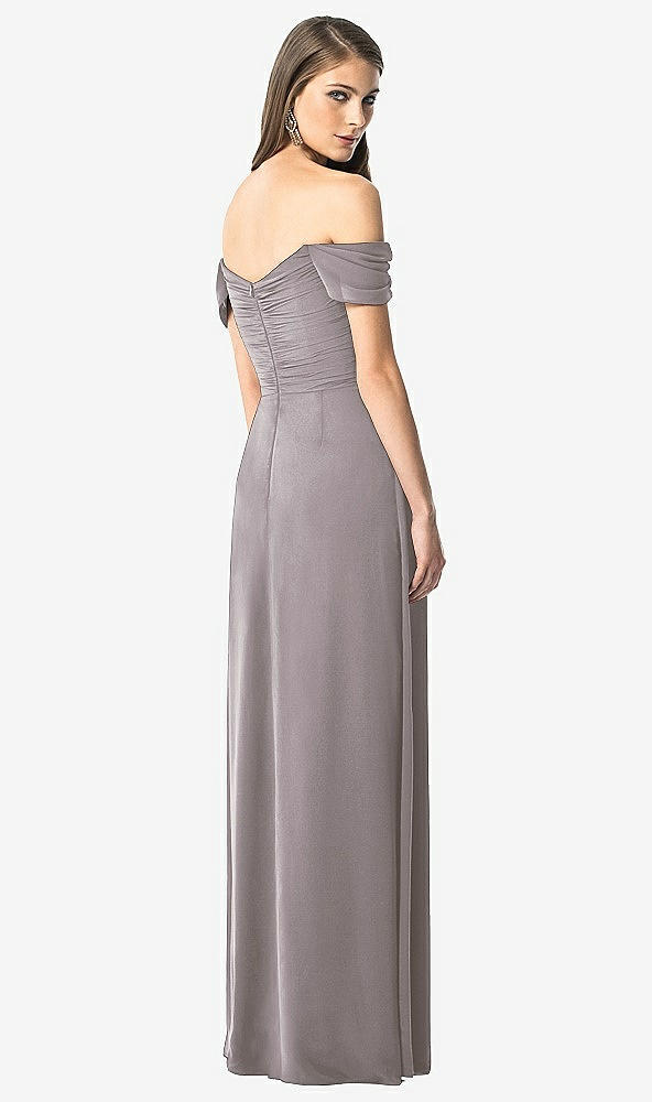 Back View - Cashmere Gray Off-the-Shoulder Ruched Chiffon Maxi Dress - Alessia