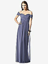 Front View Thumbnail - French Blue Off-the-Shoulder Ruched Chiffon Maxi Dress - Alessia