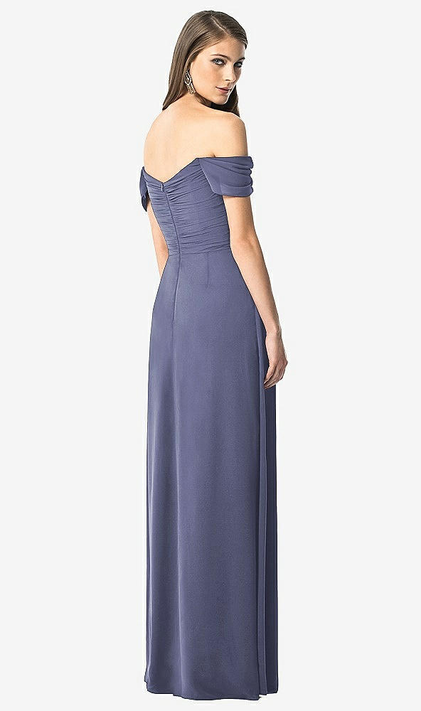 Back View - French Blue Off-the-Shoulder Ruched Chiffon Maxi Dress - Alessia