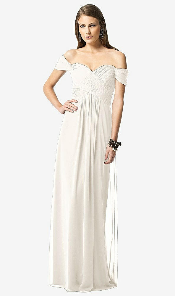 Front View - Ivory Off-the-Shoulder Ruched Chiffon Maxi Dress - Alessia
