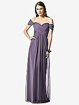 Front View Thumbnail - Lavender Off-the-Shoulder Ruched Chiffon Maxi Dress - Alessia
