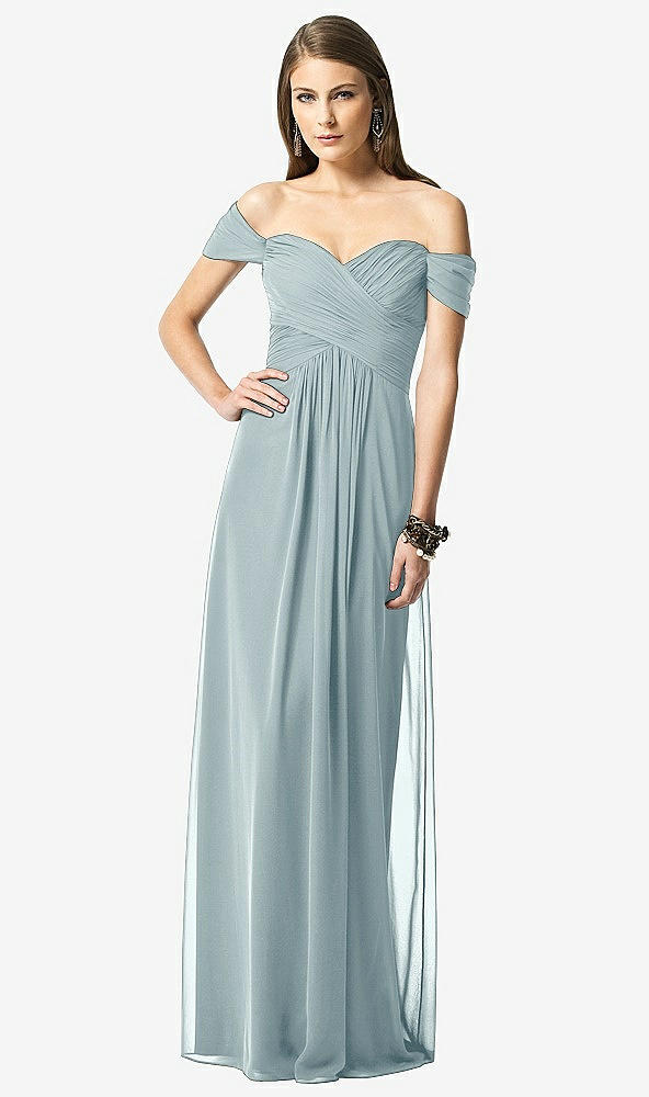 Front View - Morning Sky Off-the-Shoulder Ruched Chiffon Maxi Dress - Alessia