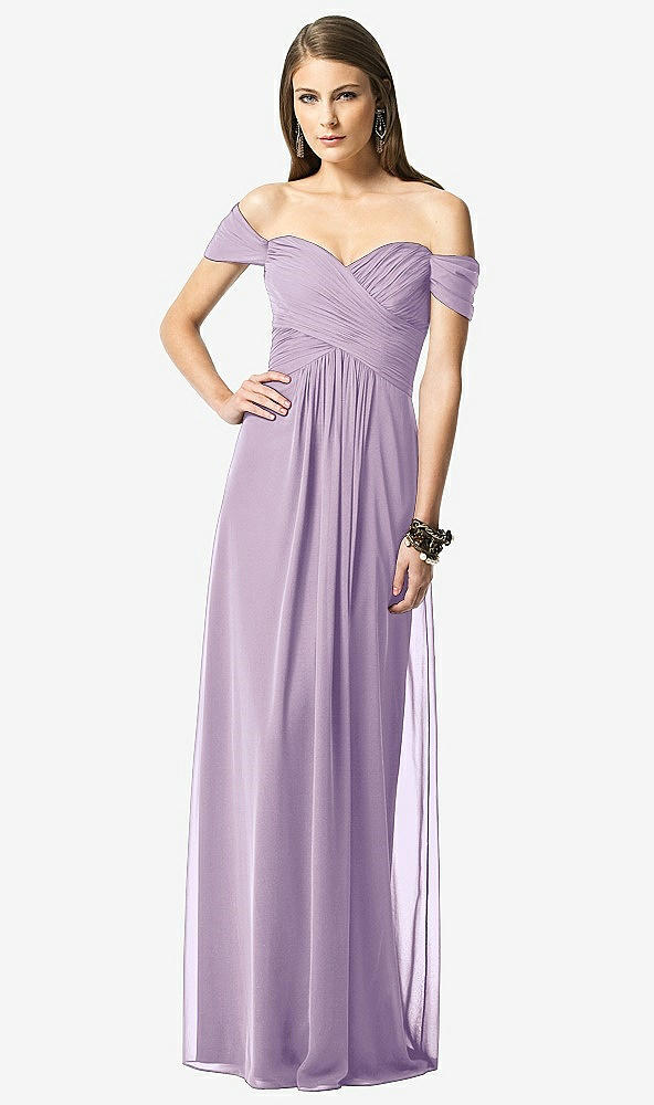 Front View - Pale Purple Off-the-Shoulder Ruched Chiffon Maxi Dress - Alessia