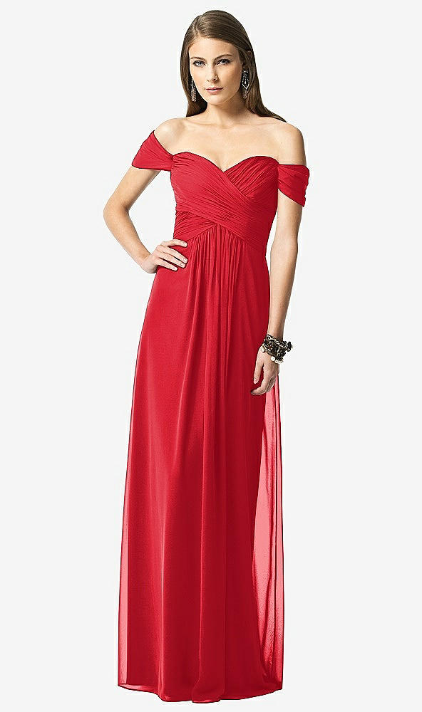 Front View - Parisian Red Off-the-Shoulder Ruched Chiffon Maxi Dress - Alessia
