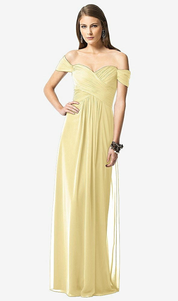 Front View - Pale Yellow Off-the-Shoulder Ruched Chiffon Maxi Dress - Alessia