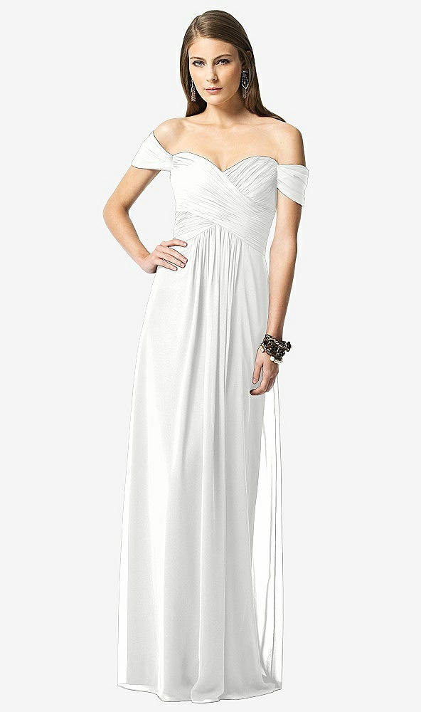 Front View - White Off-the-Shoulder Ruched Chiffon Maxi Dress - Alessia