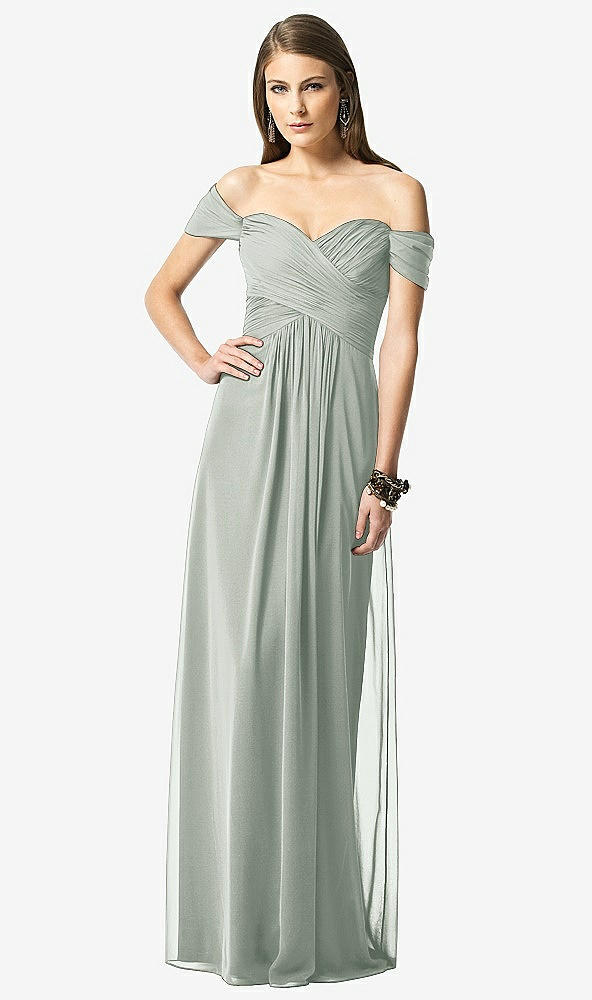 Front View - Willow Green Off-the-Shoulder Ruched Chiffon Maxi Dress - Alessia