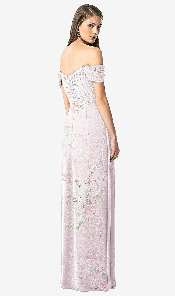 Back View - Watercolor Print Off-the-Shoulder Ruched Chiffon Maxi Dress - Alessia